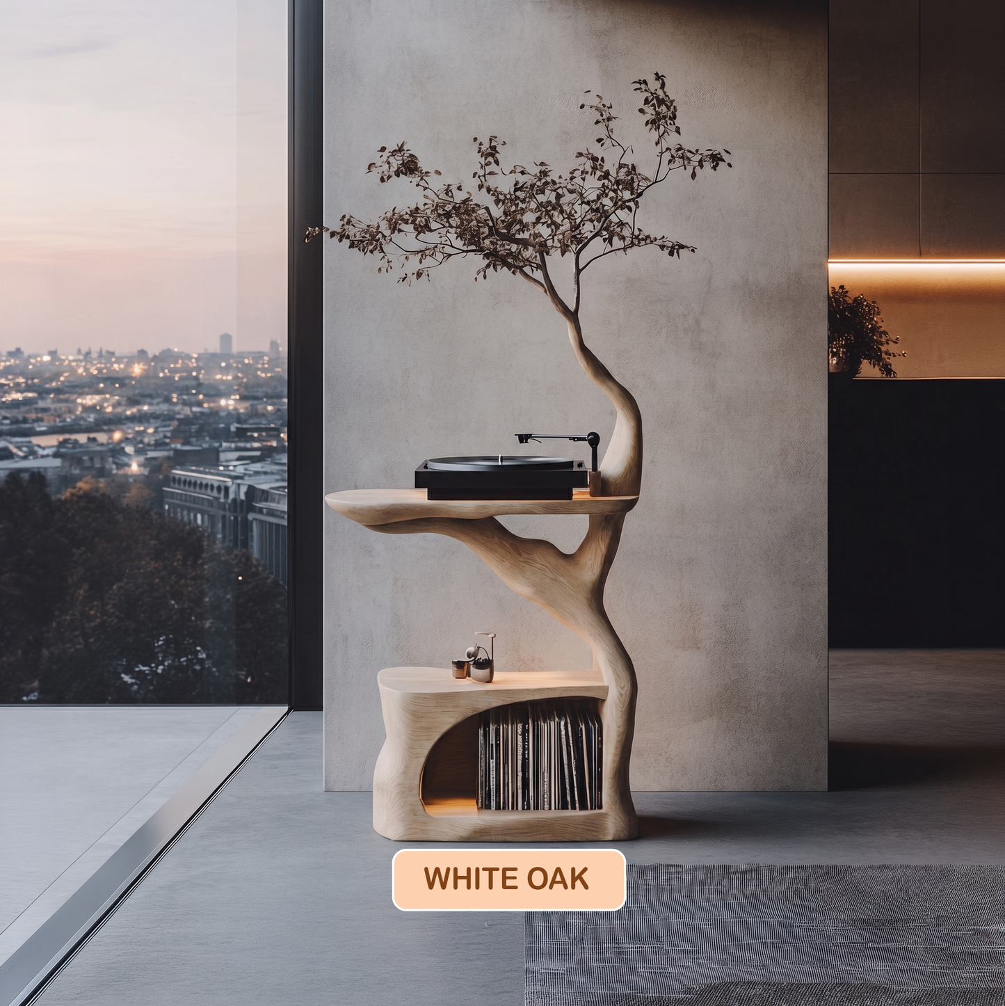 Modern Sculptural Wood Record Player Stand